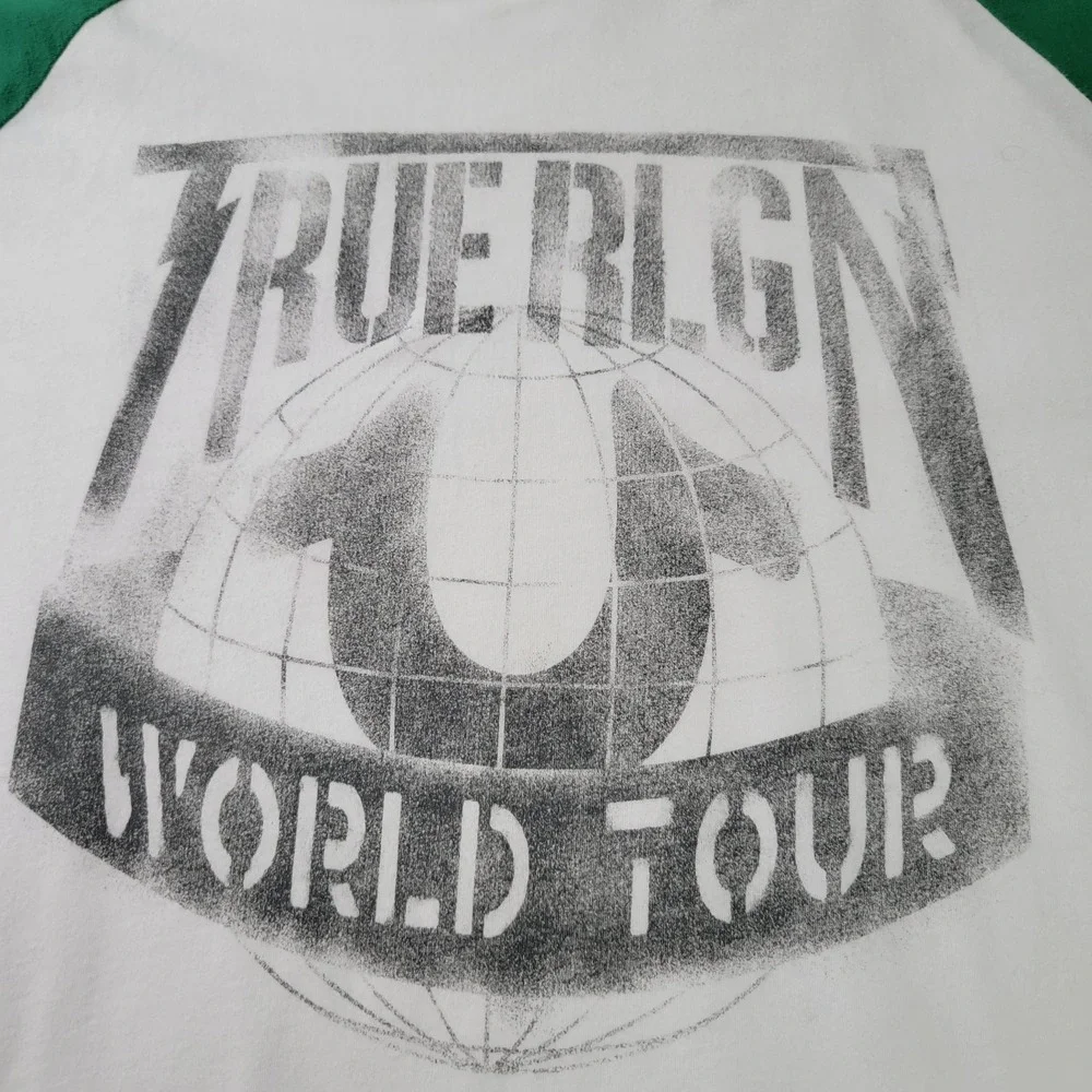True Religion Shirt Mens white/ green BaseBall t-shirt, BuDDA‎ LOGO short sleeve